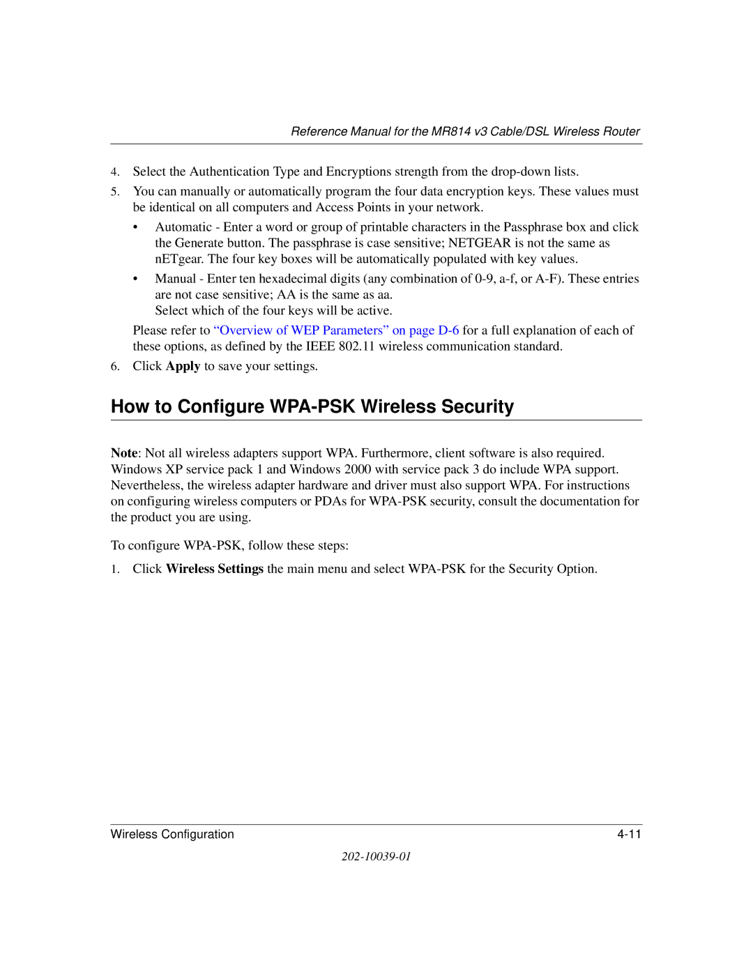 NETGEAR MR814 v3 manual How to Configure WPA-PSK Wireless Security 