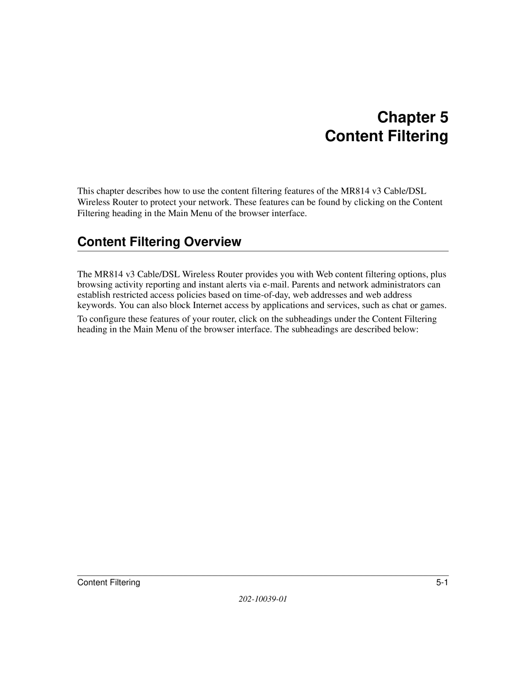 NETGEAR MR814 v3 manual Chapter Content Filtering, Content Filtering Overview 