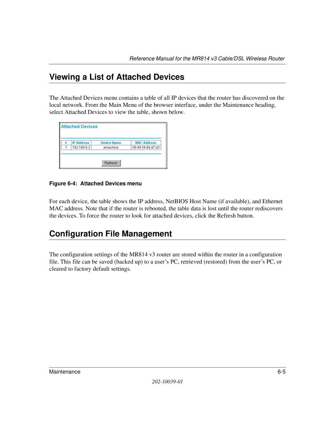 NETGEAR MR814 v3 manual Viewing a List of Attached Devices, Configuration File Management 