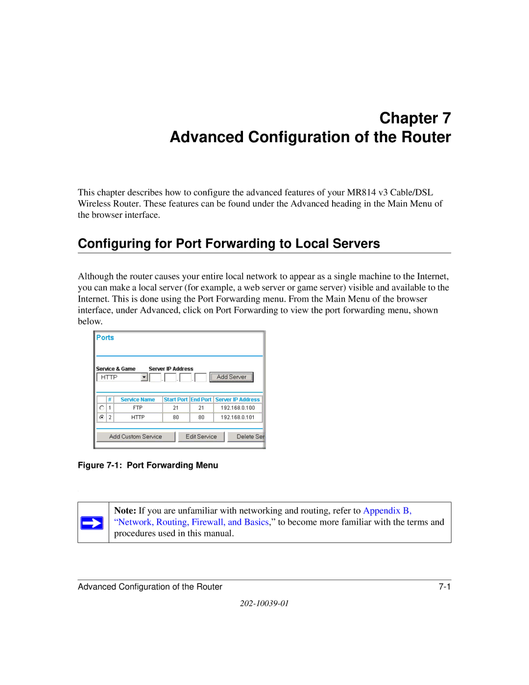 NETGEAR MR814 v3 manual Advanced Configuration of the Router, Configuring for Port Forwarding to Local Servers 