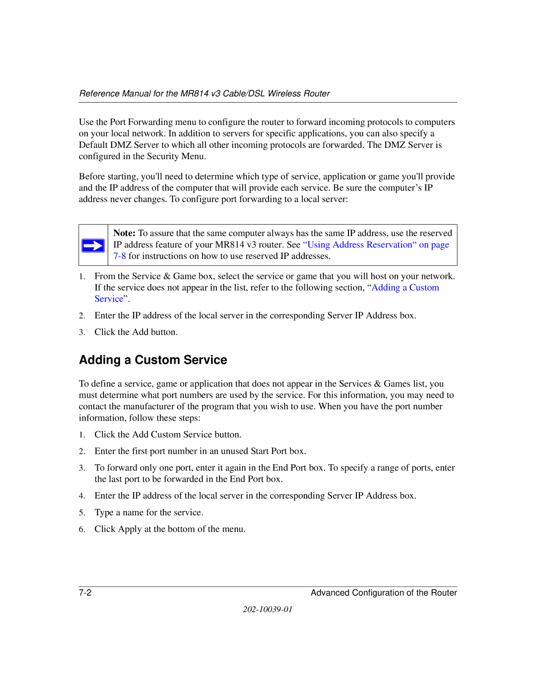 NETGEAR MR814 v3 manual Adding a Custom Service 