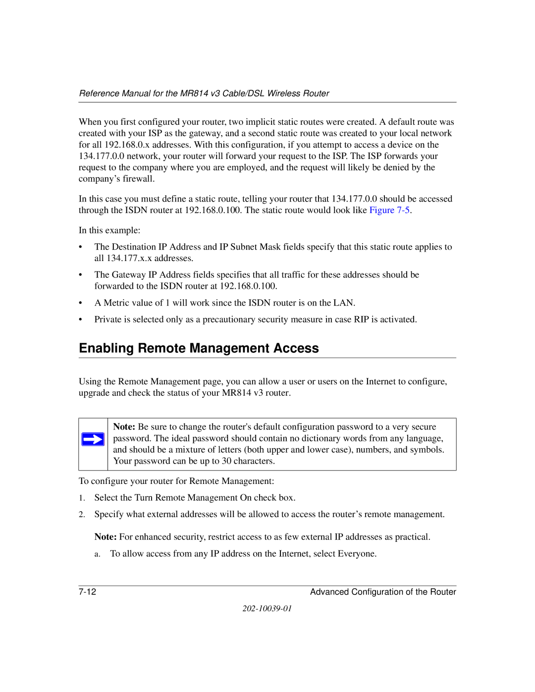 NETGEAR MR814 v3 manual Enabling Remote Management Access 