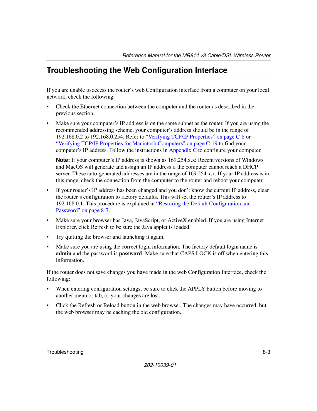 NETGEAR MR814 v3 manual Troubleshooting the Web Configuration Interface 