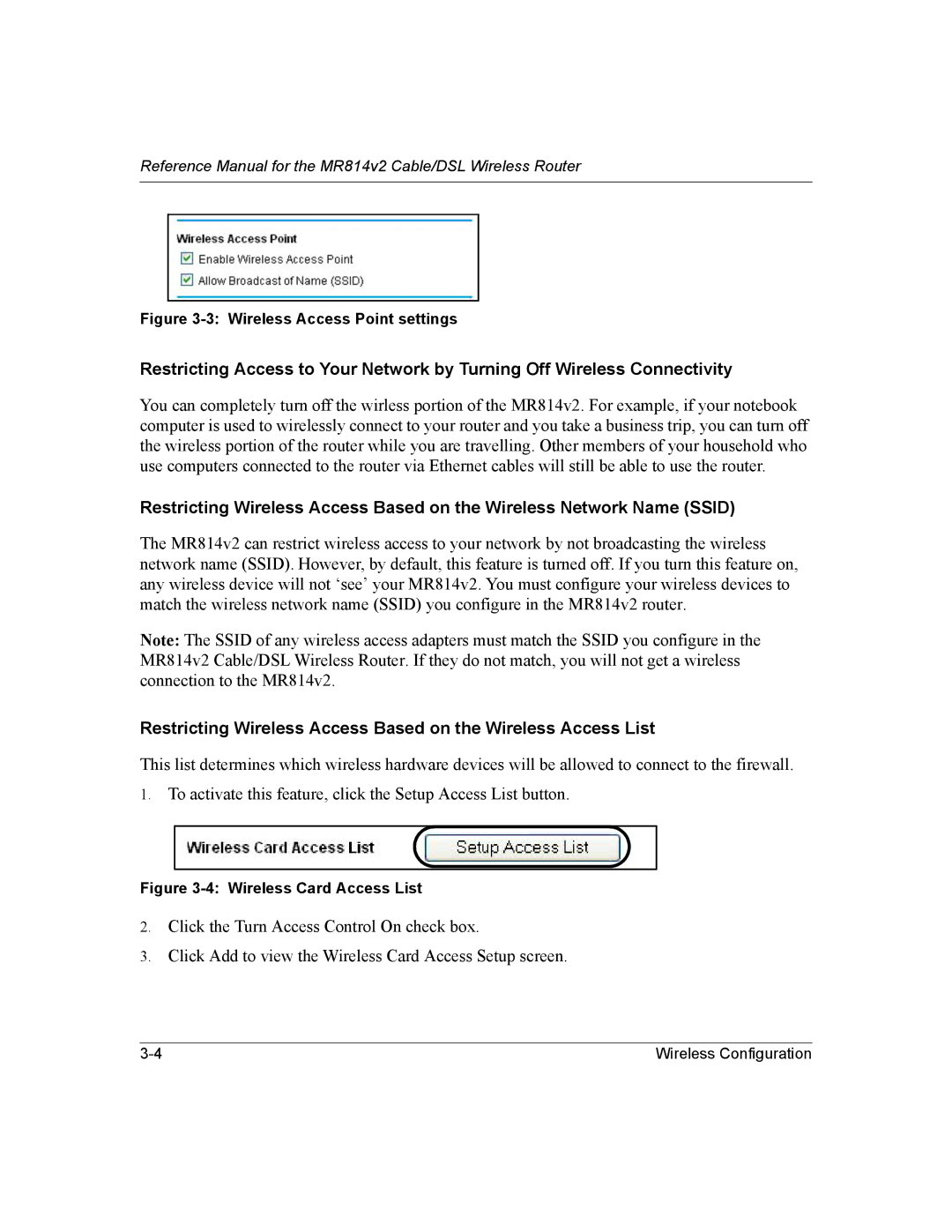 NETGEAR MR814v2 manual Wireless Access Point settings 