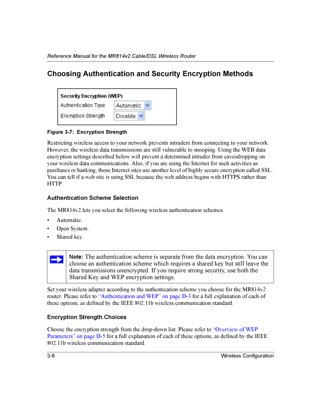 NETGEAR MR814v2 manual Choosing Authentication and Security Encryption Methods, Authentication Scheme Selection 