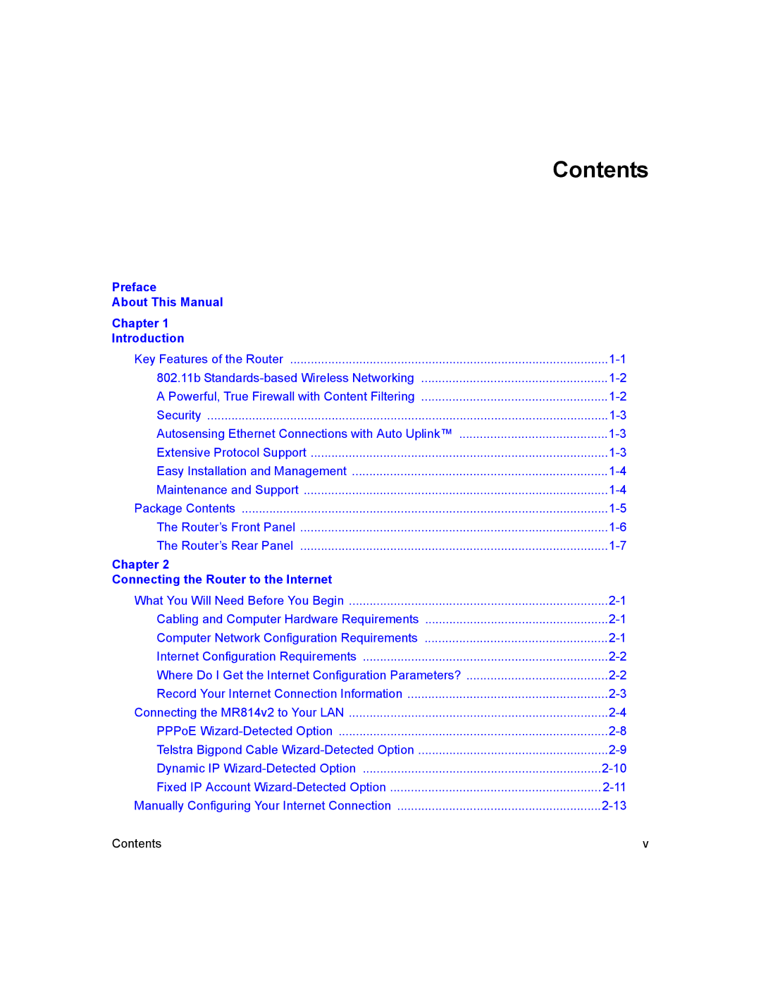 NETGEAR MR814v2 manual Contents 