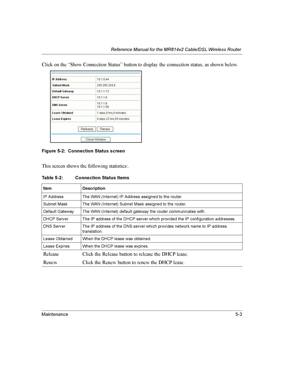 NETGEAR MR814v2 manual This screen shows the following statistics 