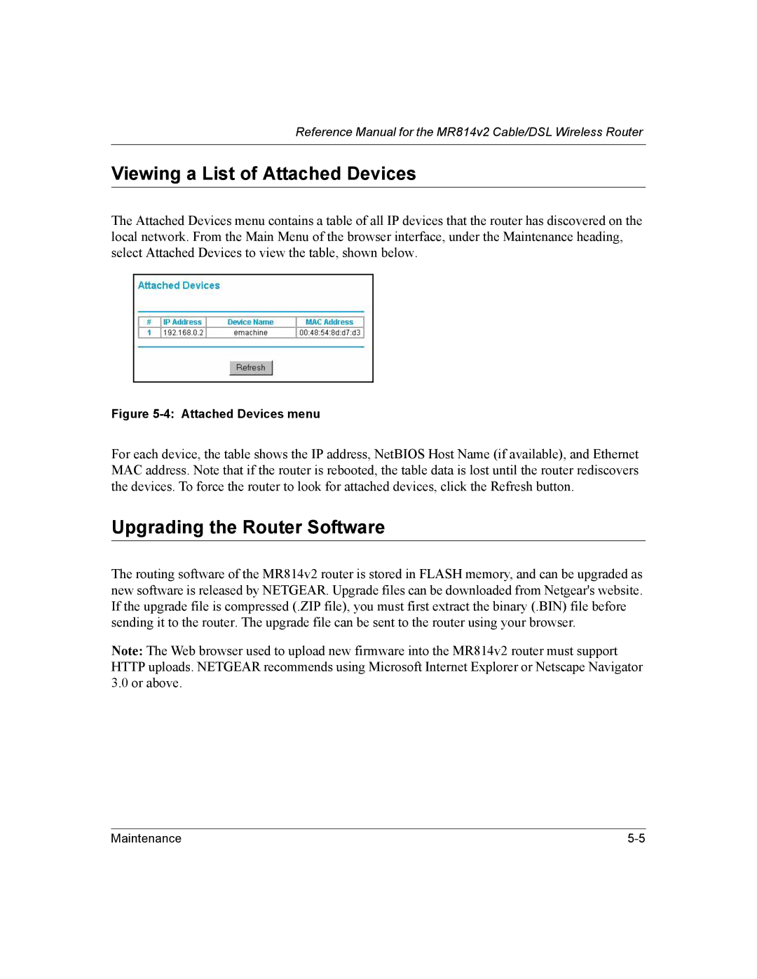 NETGEAR MR814v2 manual Viewing a List of Attached Devices, Upgrading the Router Software 