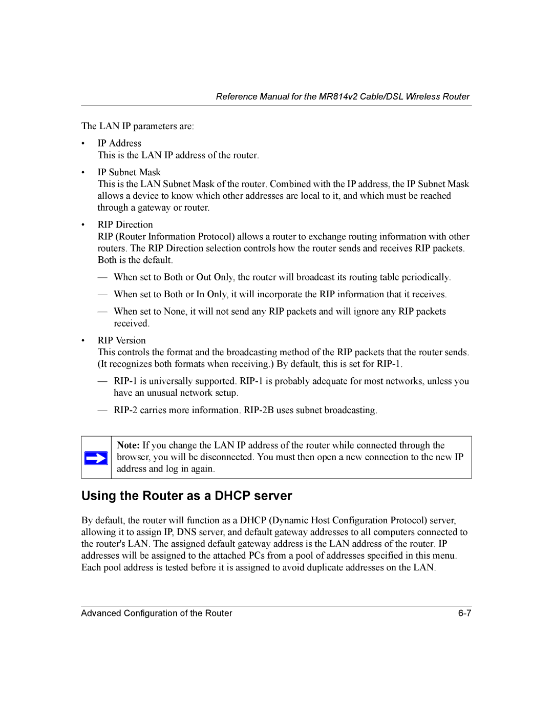 NETGEAR MR814v2 manual Using the Router as a Dhcp server 