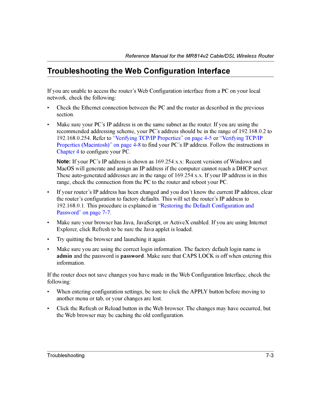 NETGEAR MR814v2 manual Troubleshooting the Web Configuration Interface 