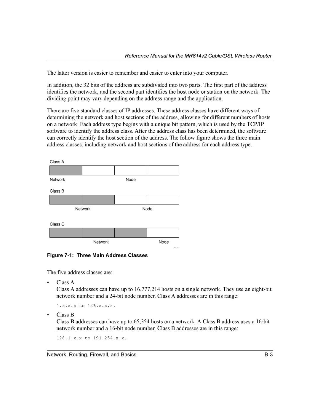 NETGEAR MR814v2 manual Three Main Address Classes 