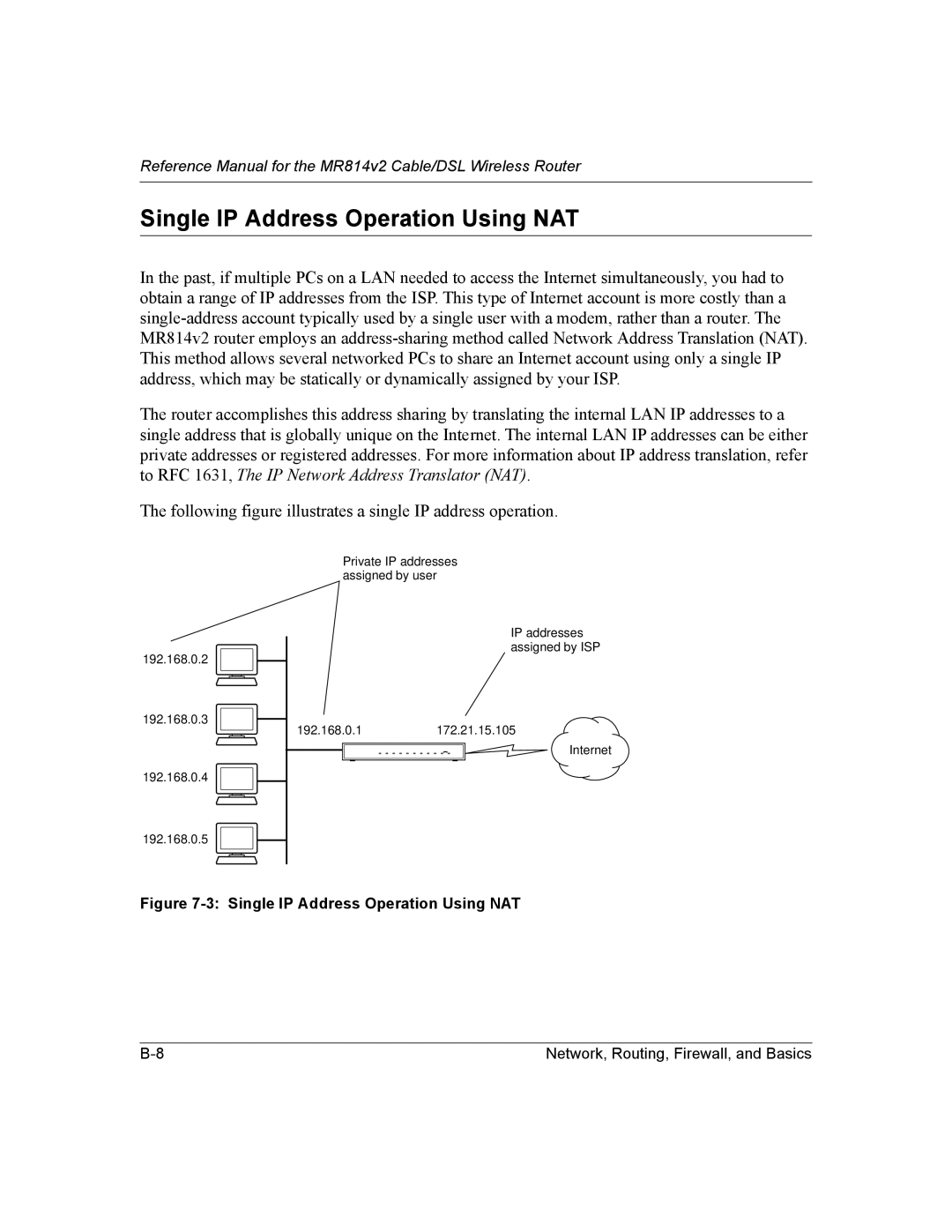 NETGEAR MR814v2 manual Single IP Address Operation Using NAT 