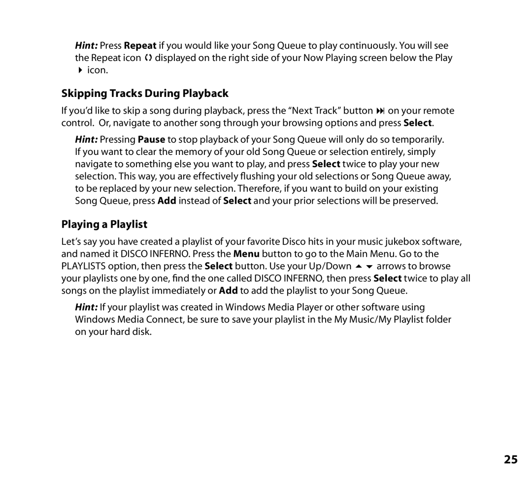 NETGEAR Music Player manual Skipping Tracks During Playback, Playing a Playlist 