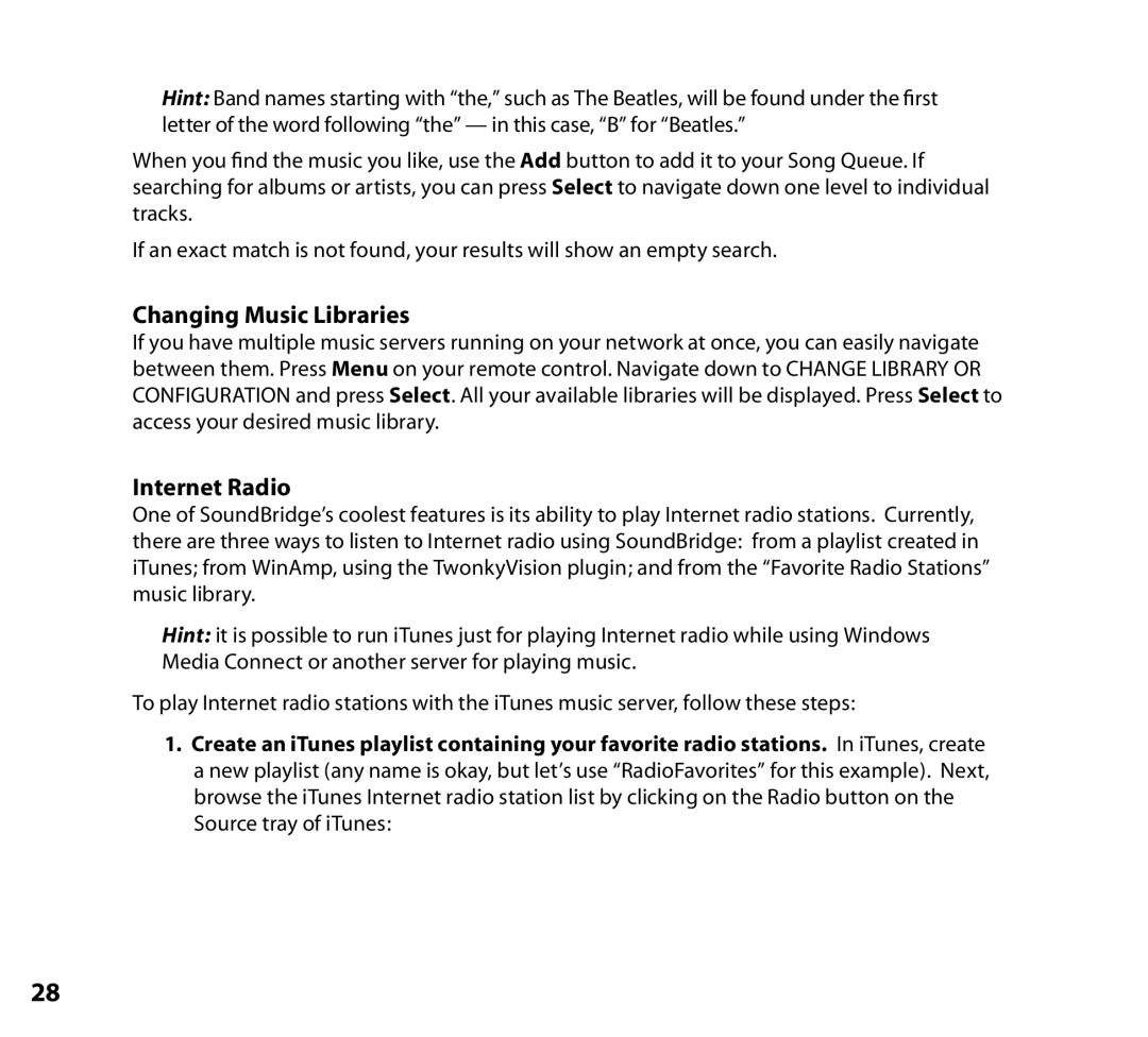 NETGEAR Music Player manual Changing Music Libraries, Internet Radio 