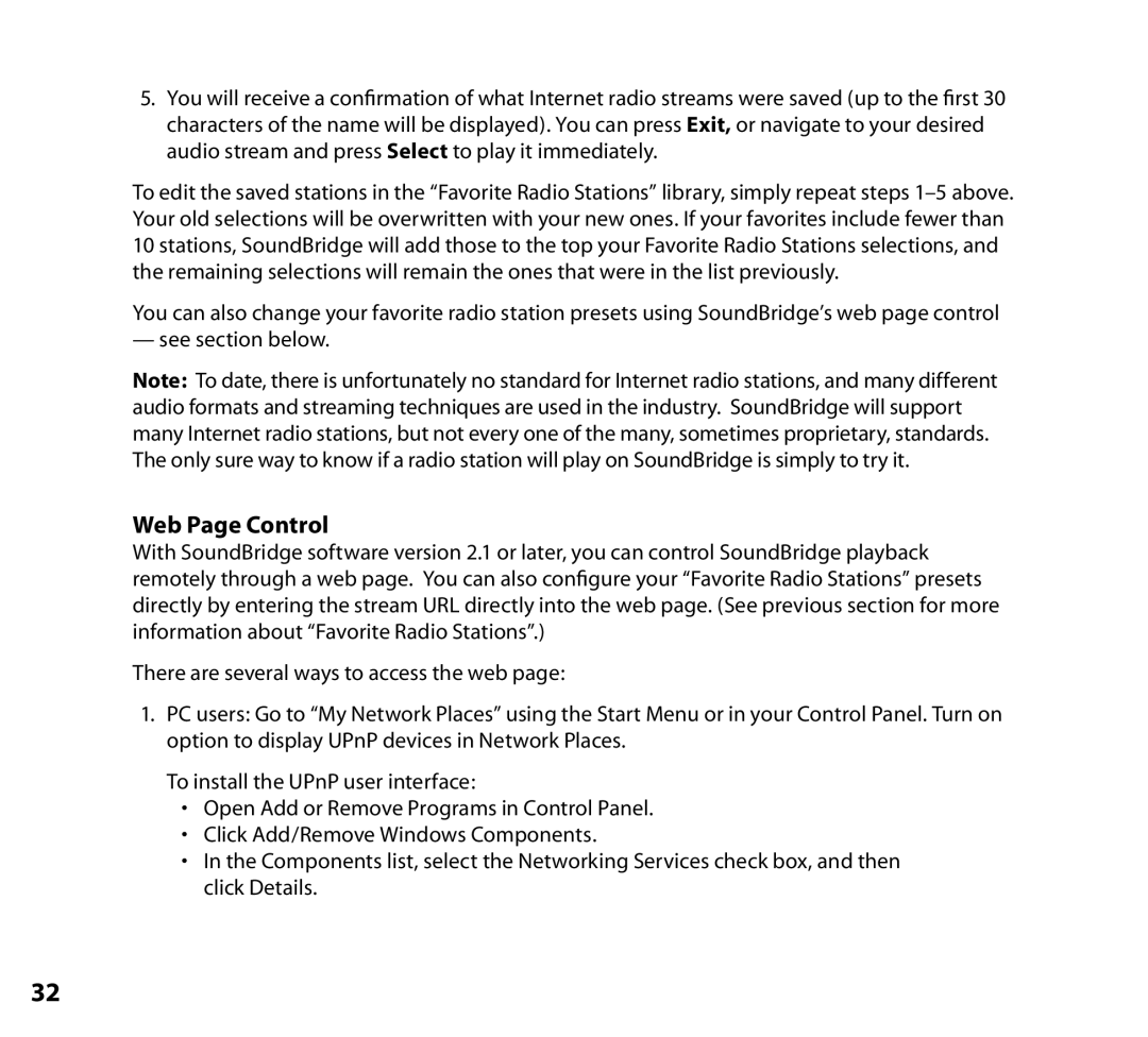 NETGEAR Music Player manual Web Page Control 