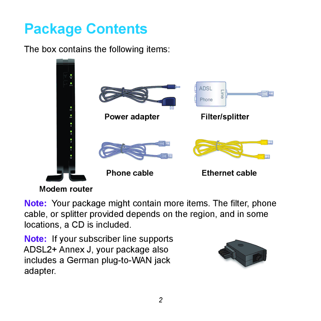 NETGEAR N150, DGN1000v3 manual Package Contents 