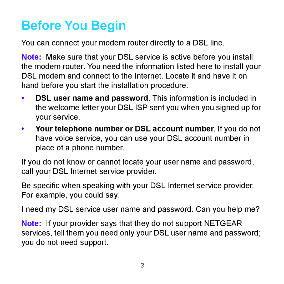 NETGEAR DGN1000v3, N150 manual Before You Begin 