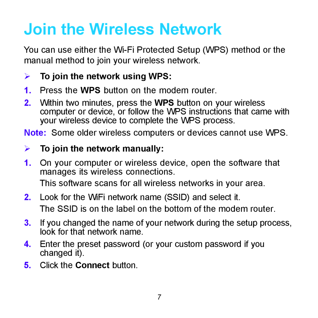 NETGEAR DGN1000v3, N150  To join the network using WPS,  To join the network manually 