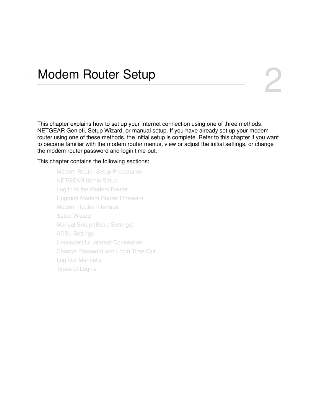 NETGEAR DGN2200V3, N300 user manual Modem Router Setup 