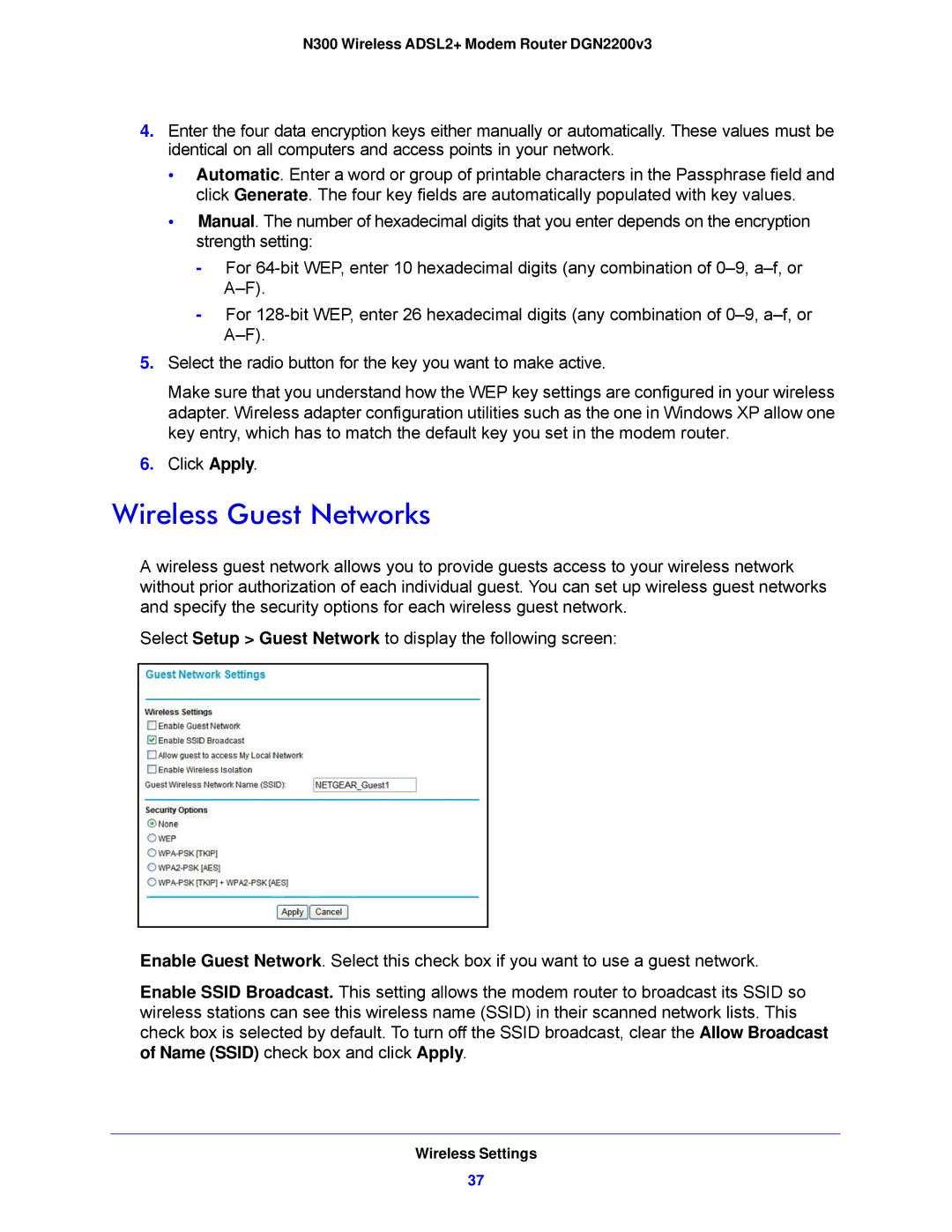 NETGEAR DGN2200V3, N300 user manual Wireless Guest Networks 