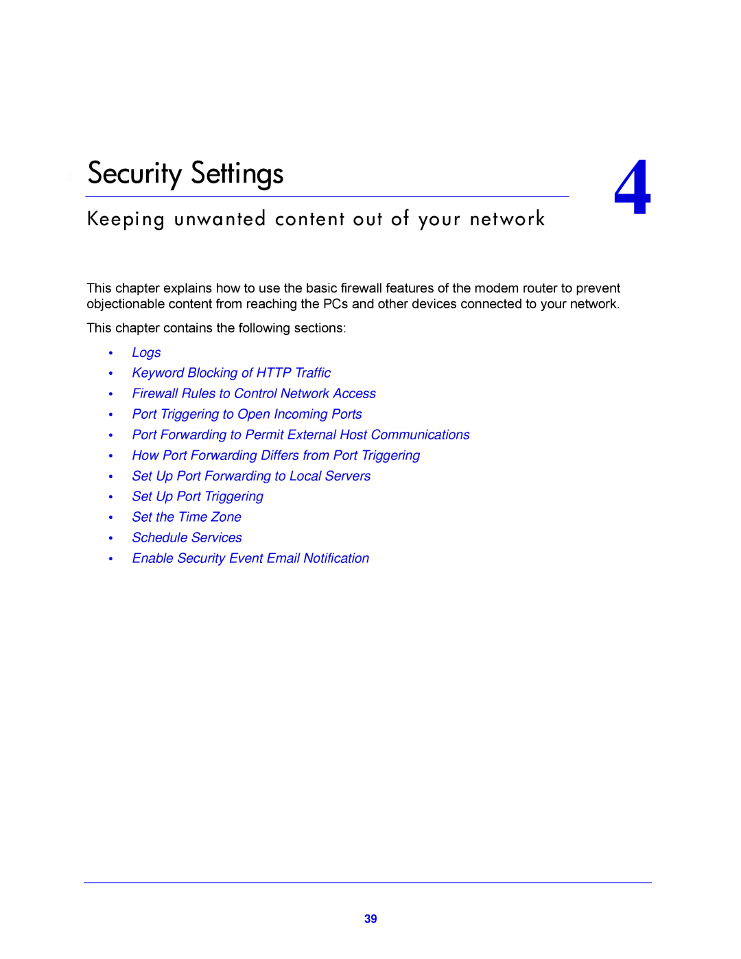 NETGEAR DGN2200V3, N300 user manual Security Settings 