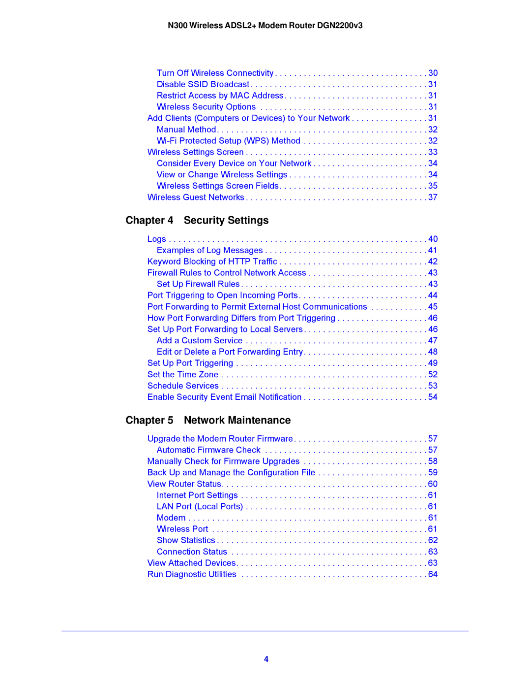 NETGEAR N300, DGN2200V3 user manual Security Settings 