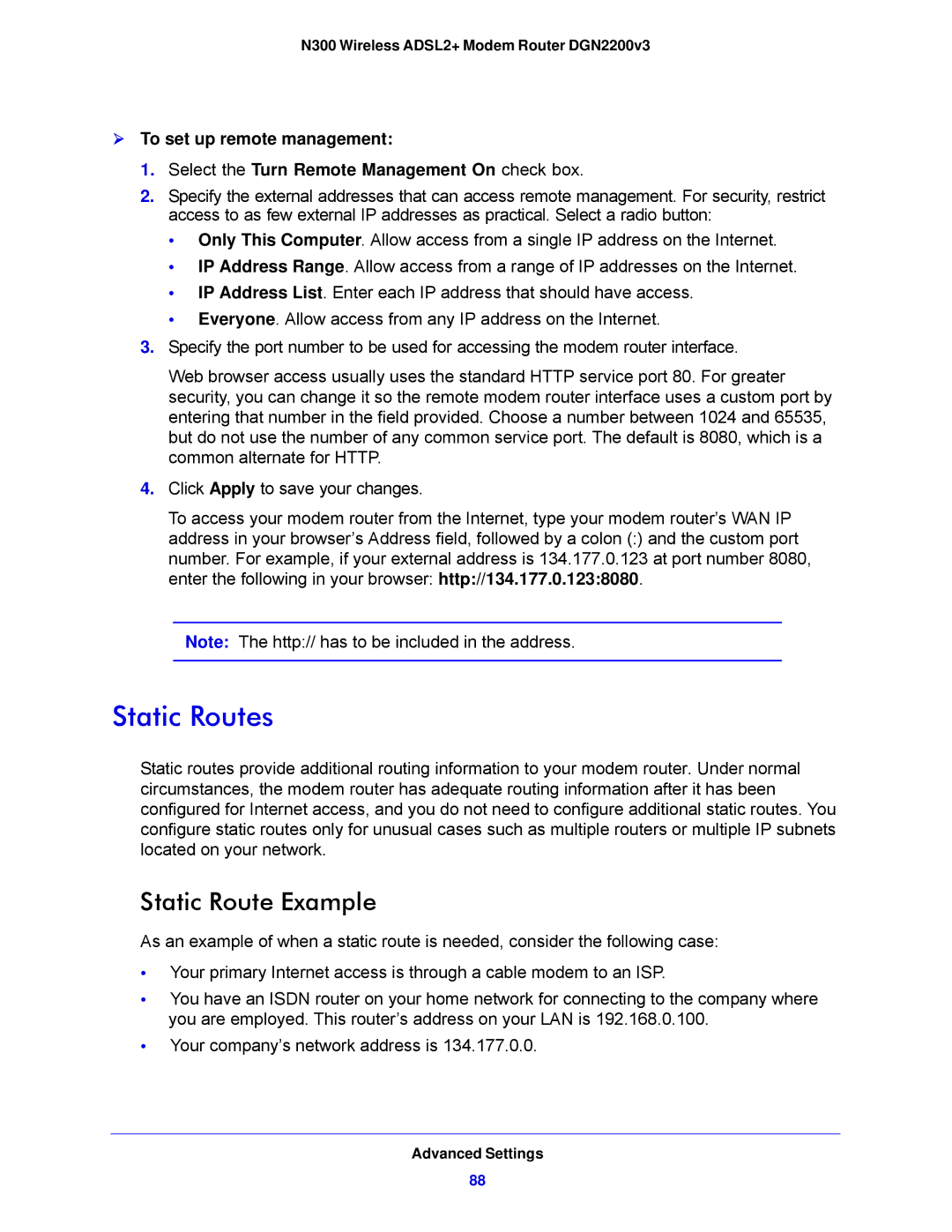 NETGEAR N300, DGN2200V3 user manual Static Routes, Static Route Example 