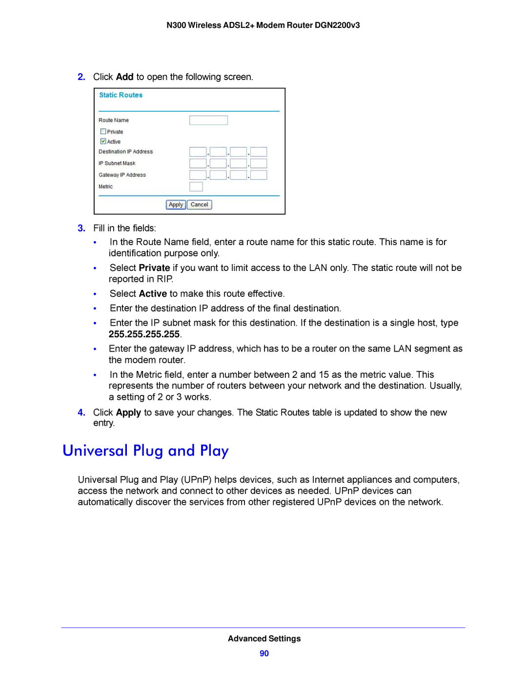 NETGEAR N300, DGN2200V3 user manual Universal Plug and Play 