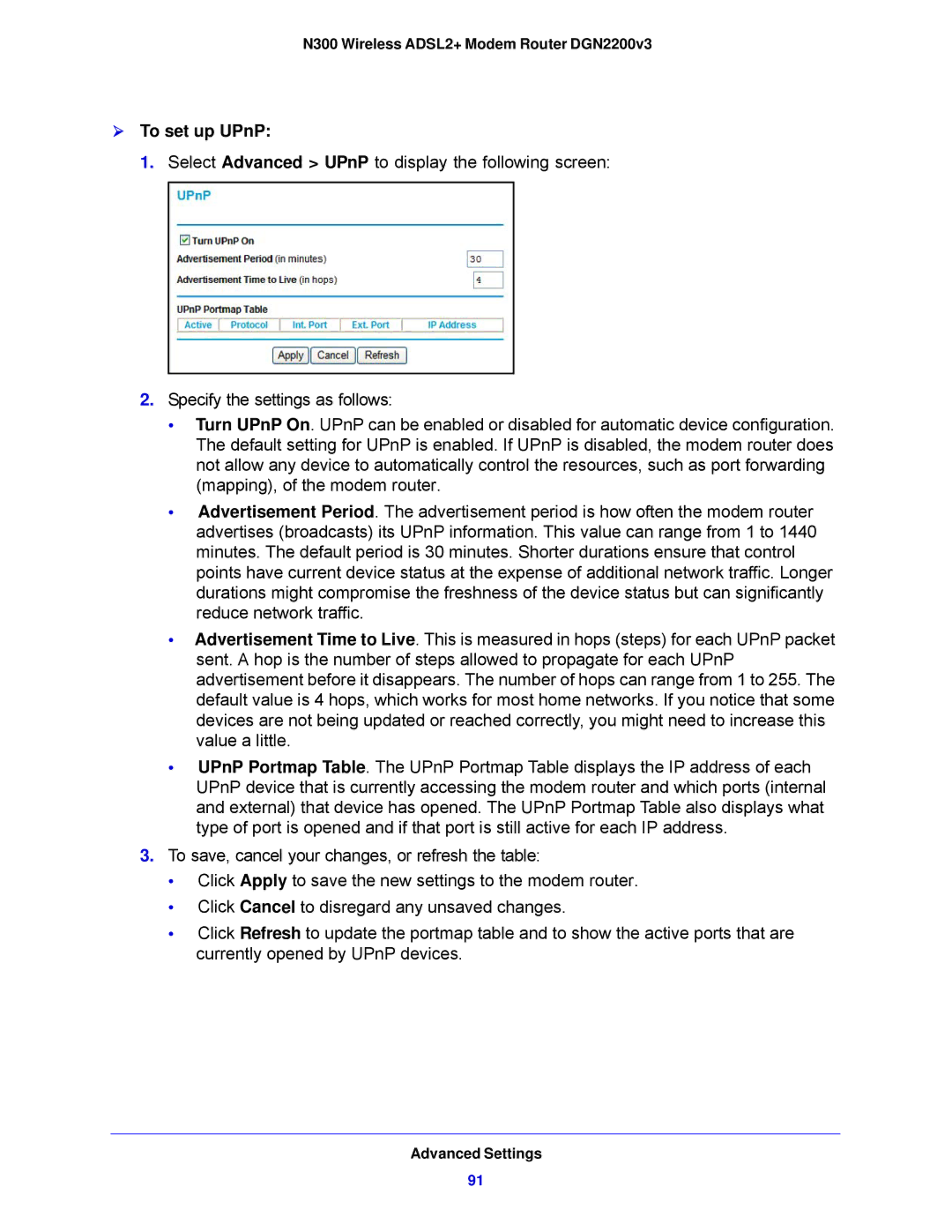 NETGEAR DGN2200V3, N300 user manual  To set up UPnP 