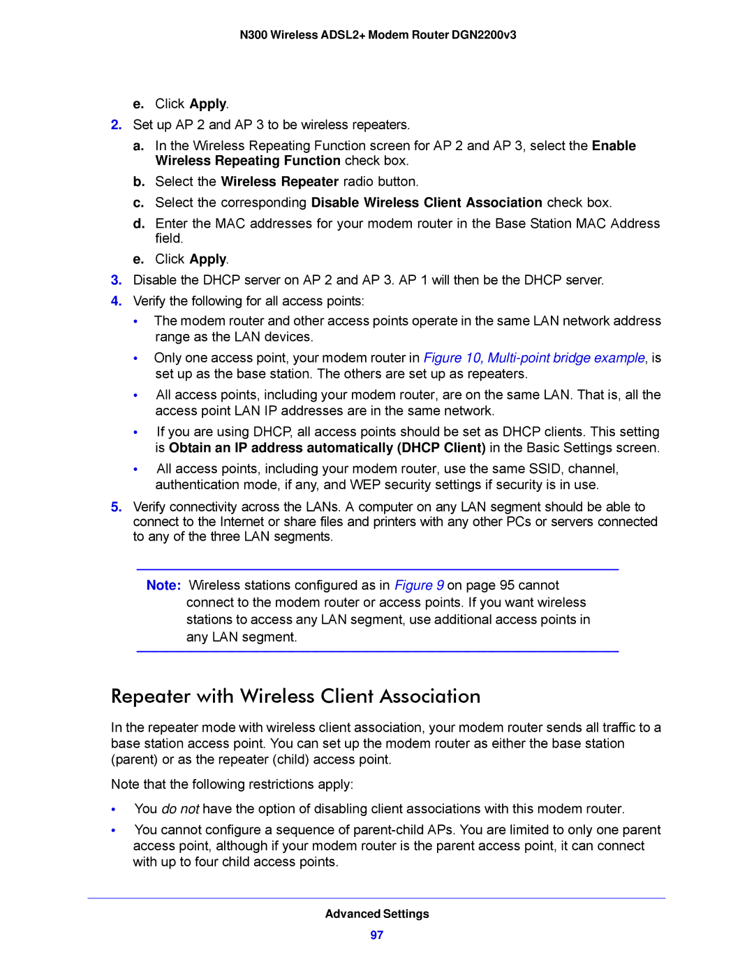 NETGEAR DGN2200V3, N300 user manual Repeater with Wireless Client Association 