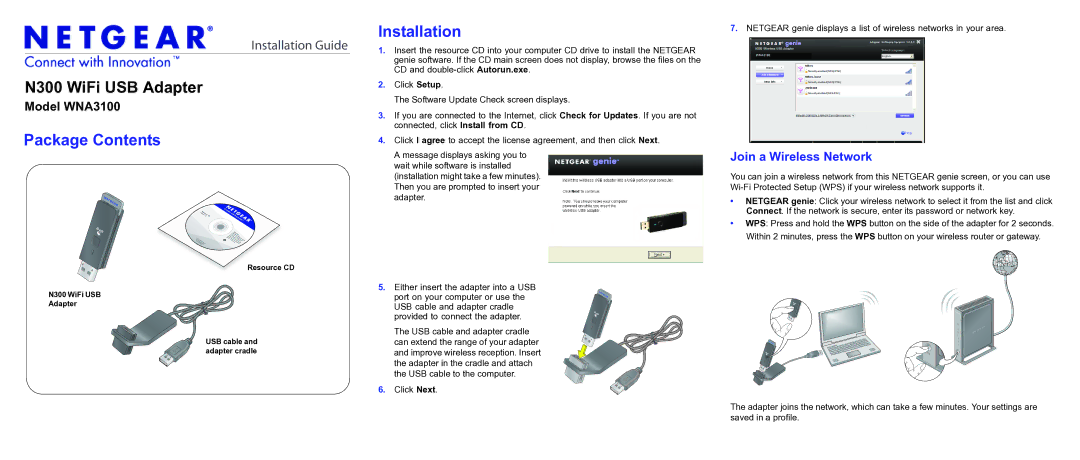 NETGEAR N300 manual Package Contents, Installation, Join a Wireless Network 