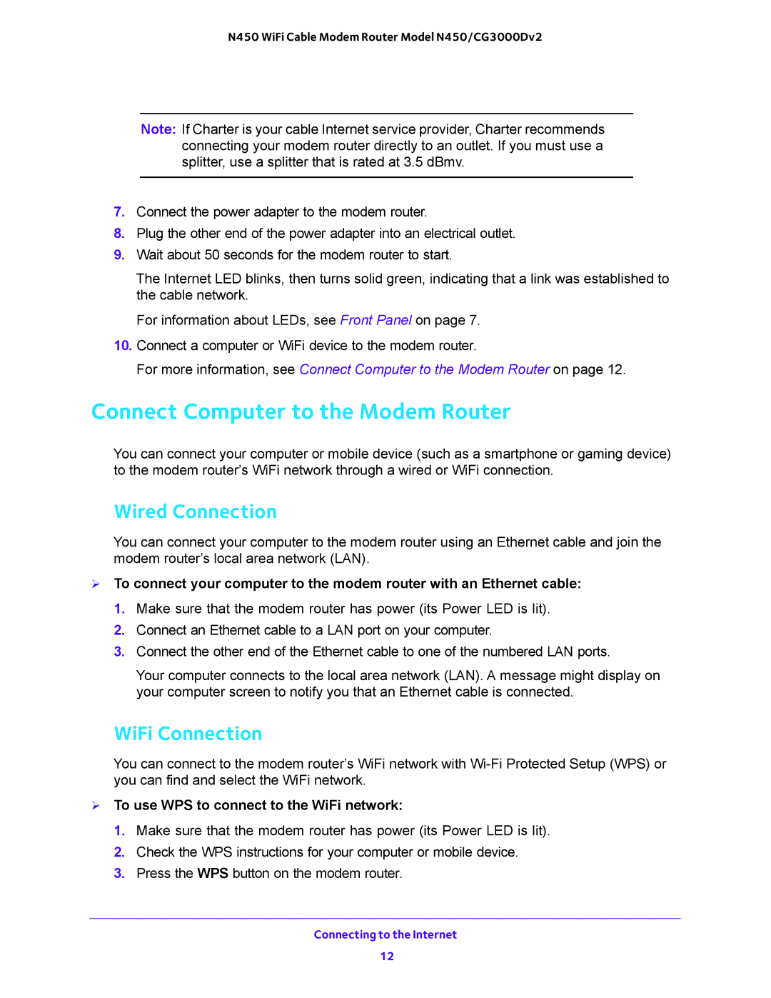 NETGEAR N450/CG3000Dv2 user manual Connect Computer to the Modem Router,  To use WPS to connect to the WiFi network 