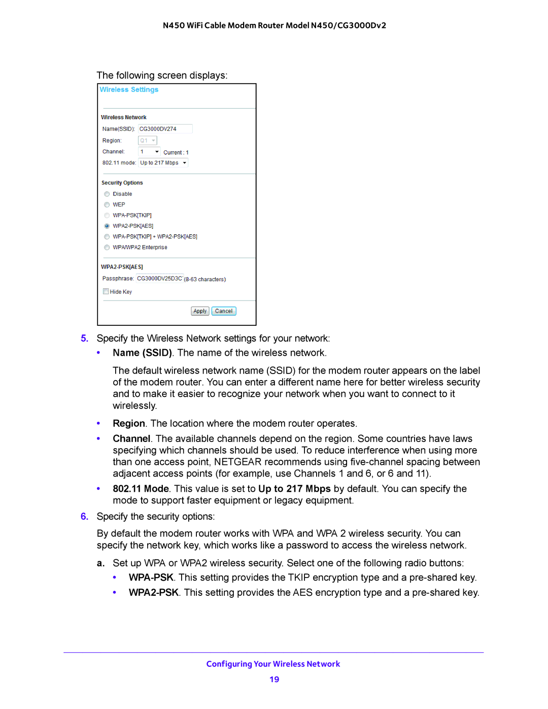 NETGEAR N450/CG3000Dv2 user manual Configuring Your Wireless Network 