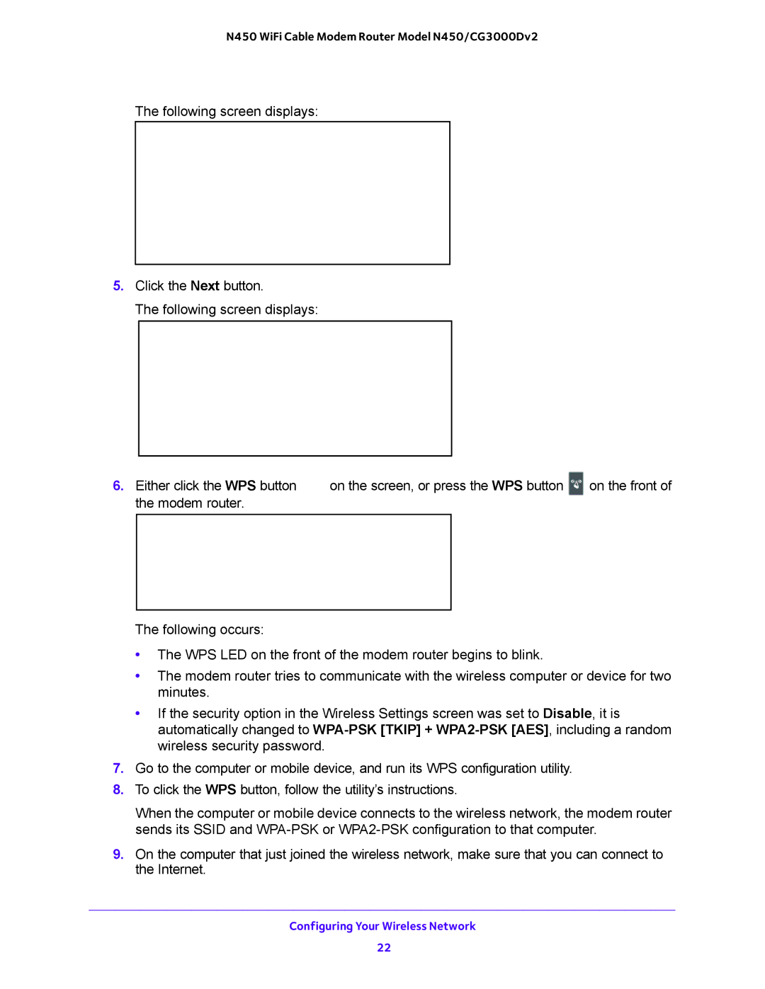 NETGEAR N450/CG3000Dv2 user manual Configuring Your Wireless Network 