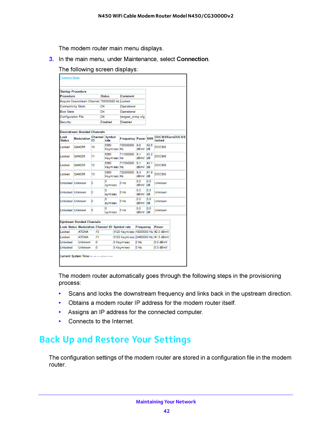 NETGEAR N450/CG3000Dv2 user manual Back Up and Restore Your Settings 