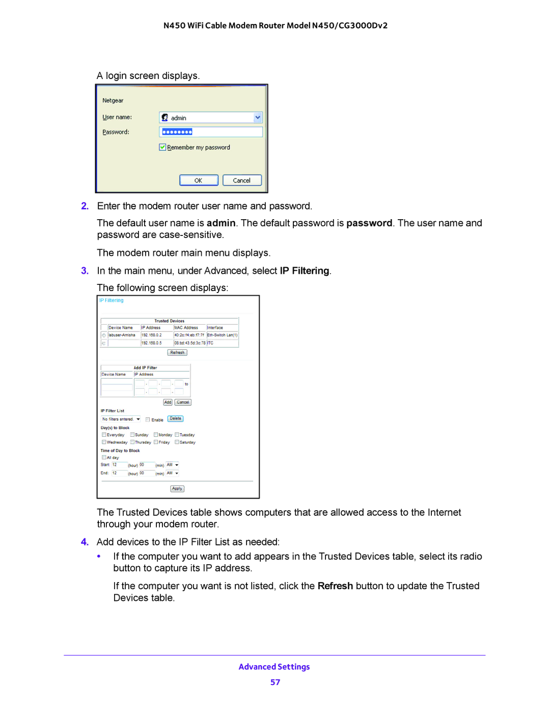 NETGEAR N450/CG3000Dv2 user manual Advanced Settings 