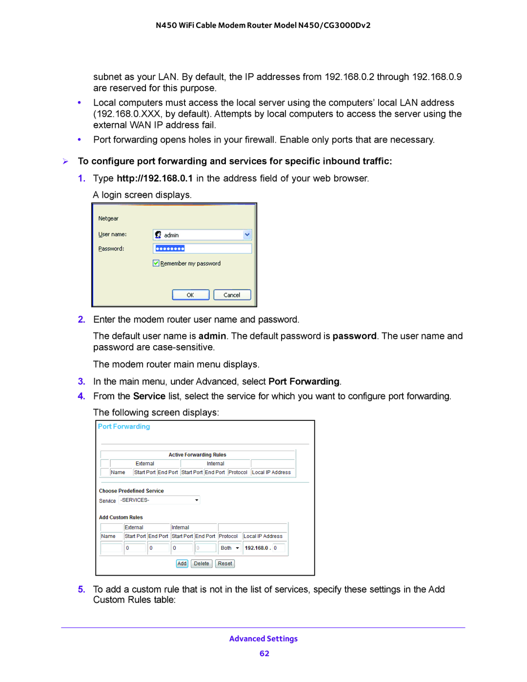 NETGEAR N450/CG3000Dv2 user manual Advanced Settings 