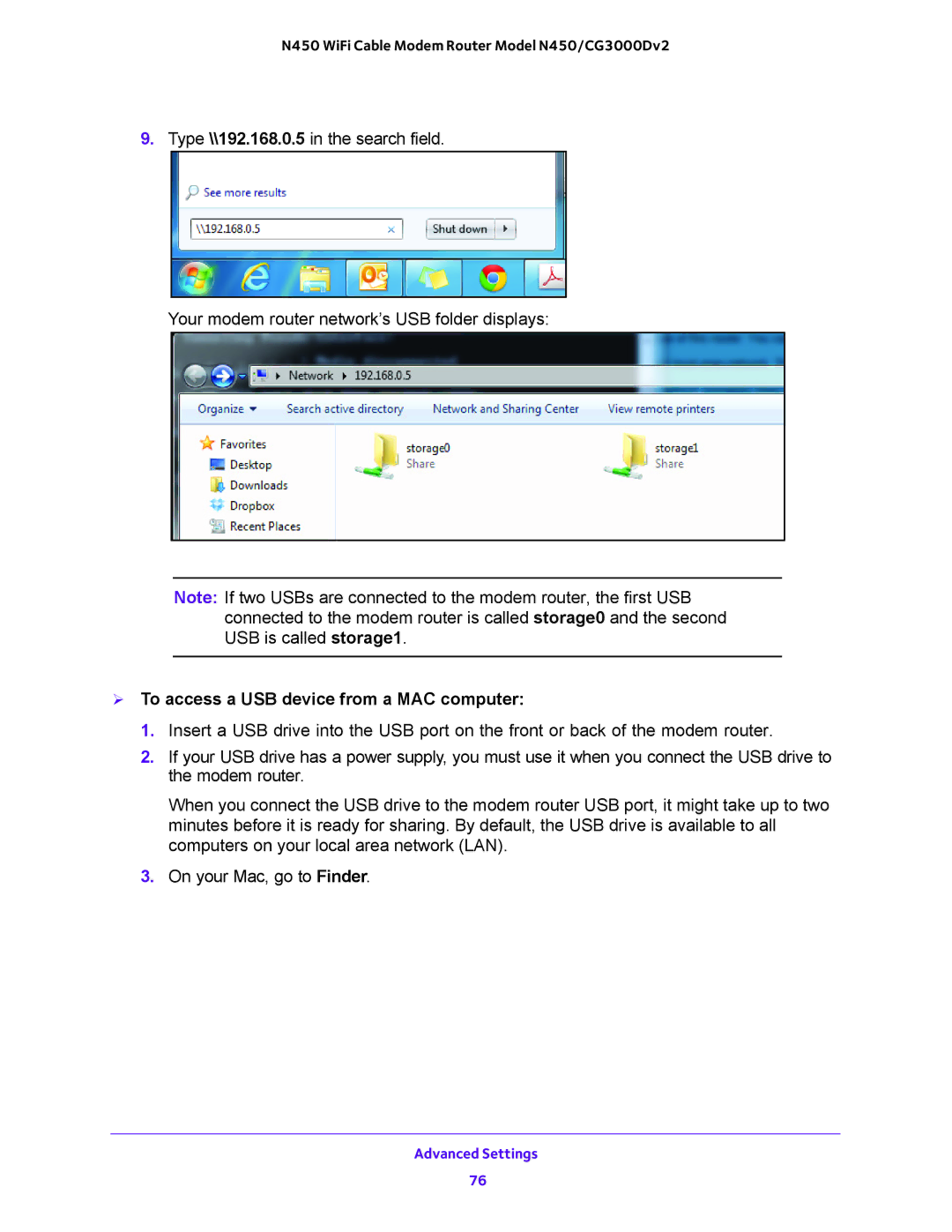 NETGEAR N450/CG3000Dv2 user manual  To access a USB device from a MAC computer 