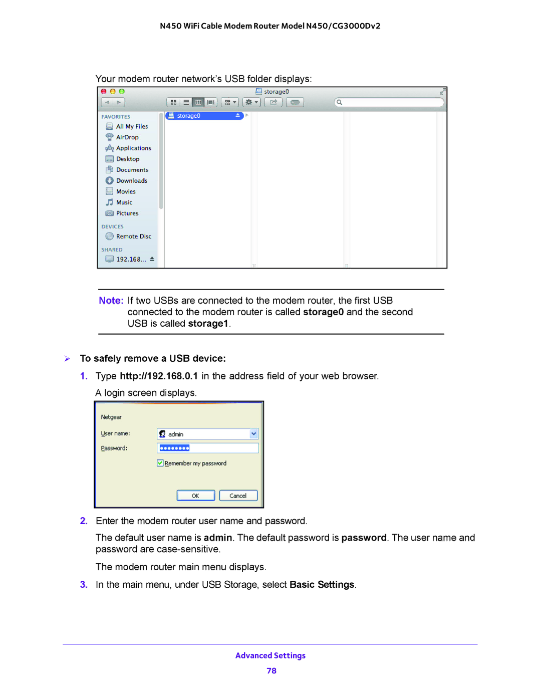 NETGEAR N450/CG3000Dv2 user manual  To safely remove a USB device 