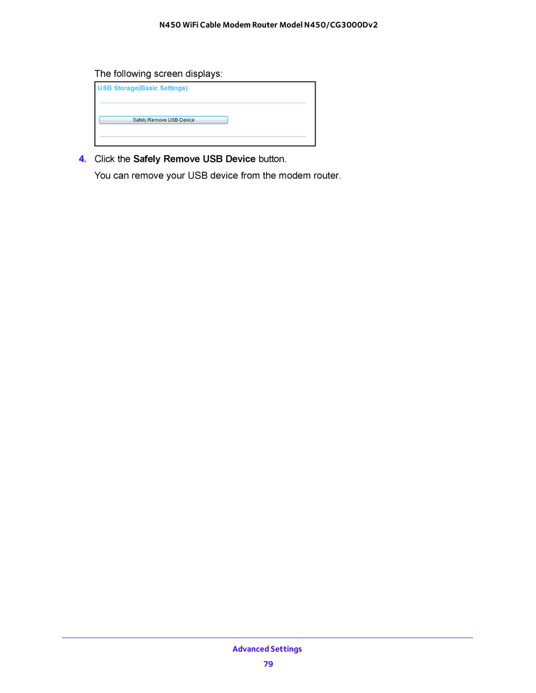 NETGEAR N450/CG3000Dv2 user manual Click the Safely Remove USB Device button 