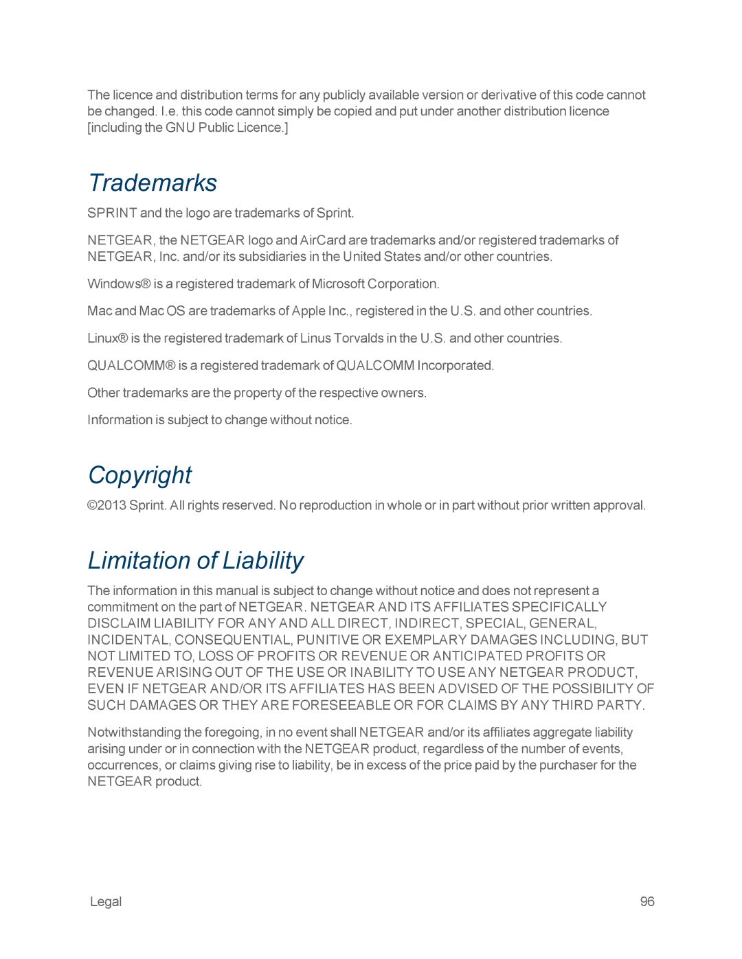 NETGEAR NETGEAR 341U manual Trademarks, Copyright, Limitation of Liability 