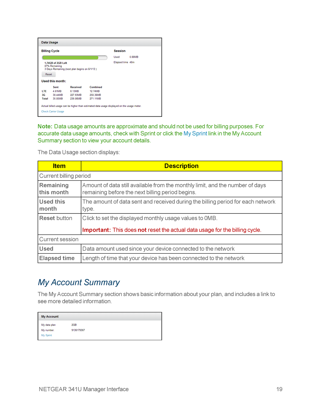 NETGEAR NETGEAR 341U manual My Account Summary 