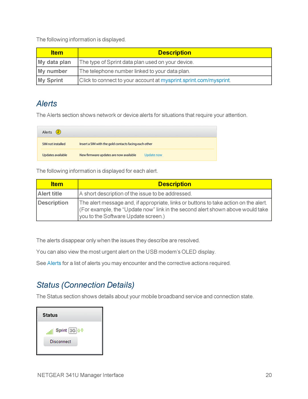 NETGEAR NETGEAR 341U manual Alerts, Status Connection Details 