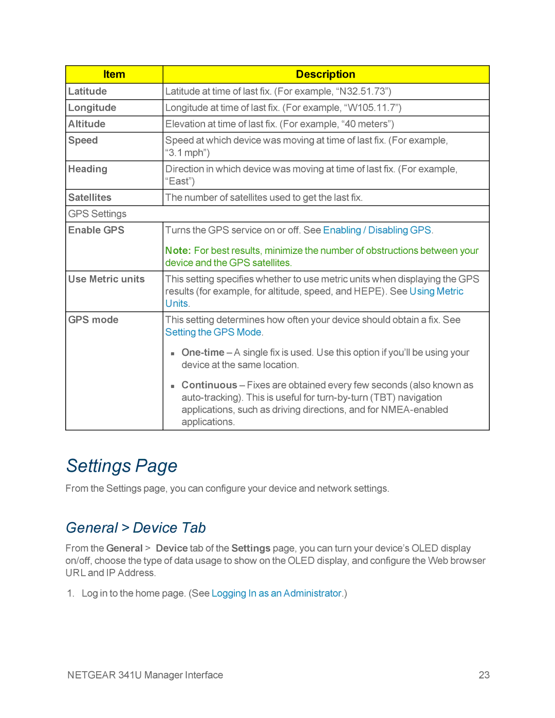 NETGEAR NETGEAR 341U manual Settings, General Device Tab 