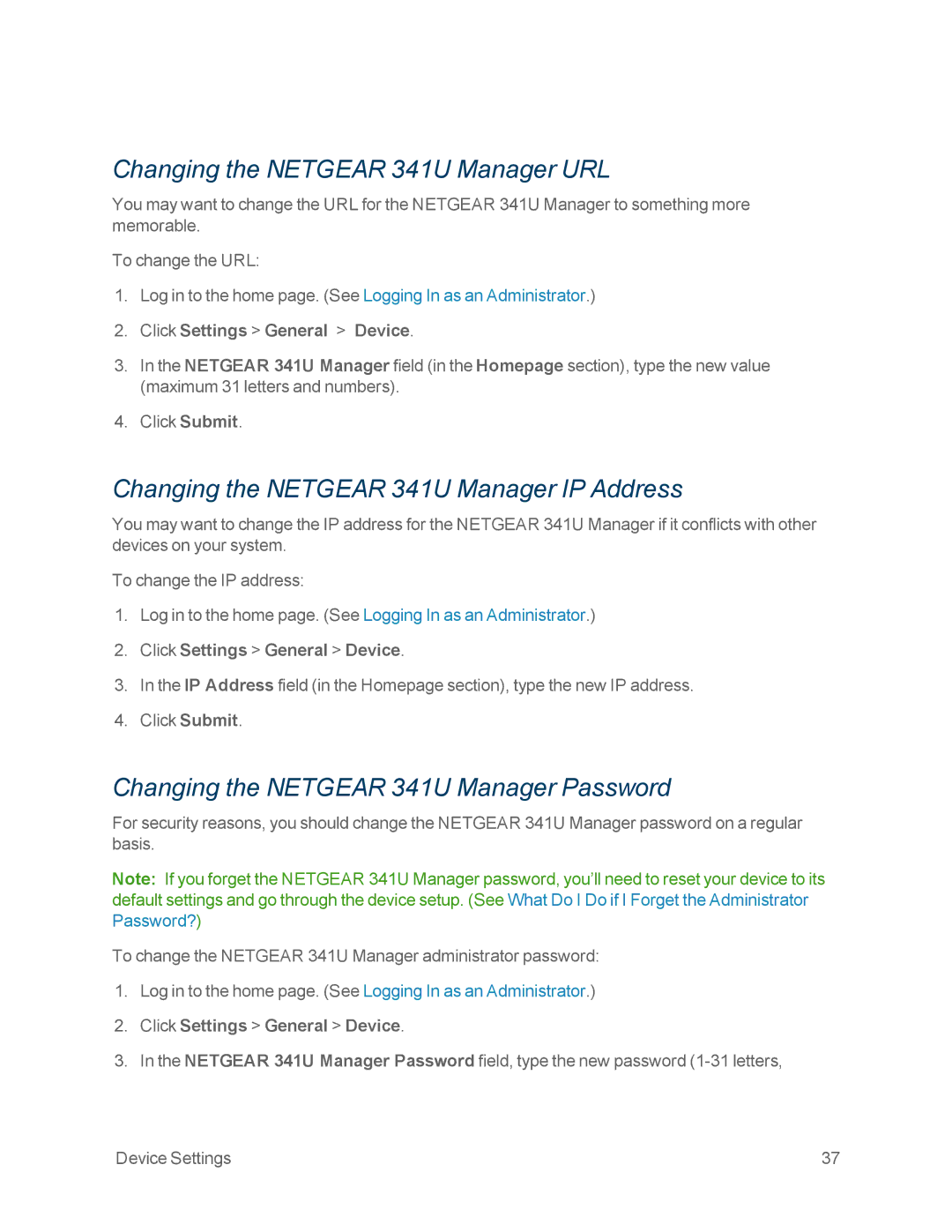 NETGEAR NETGEAR 341U manual Changing the Netgear 341U Manager URL, Changing the Netgear 341U Manager IP Address 