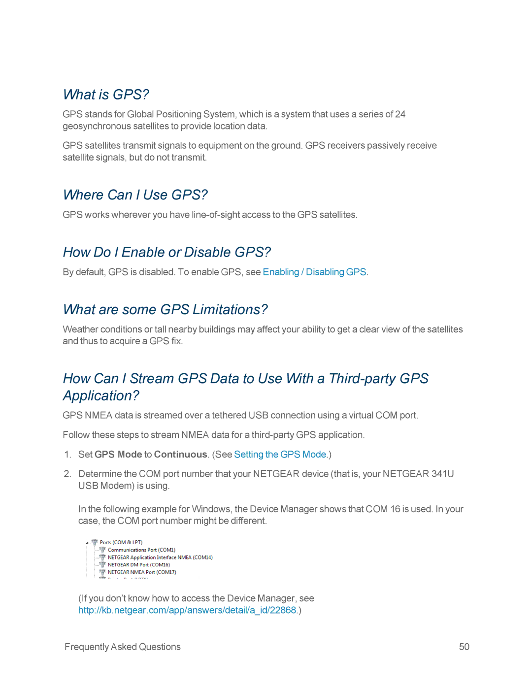 NETGEAR NETGEAR 341U What is GPS?, Where Can I Use GPS?, How Do I Enable or Disable GPS?, What are some GPS Limitations? 