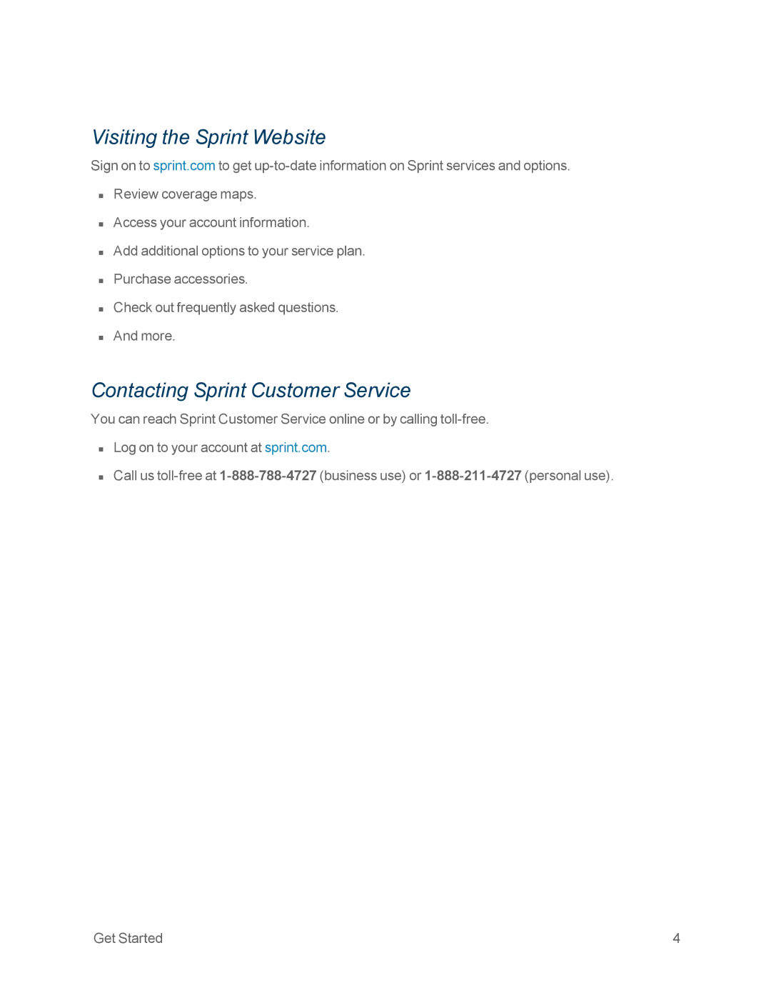 NETGEAR NETGEAR 341U manual Visiting the Sprint Website, Contacting Sprint Customer Service 