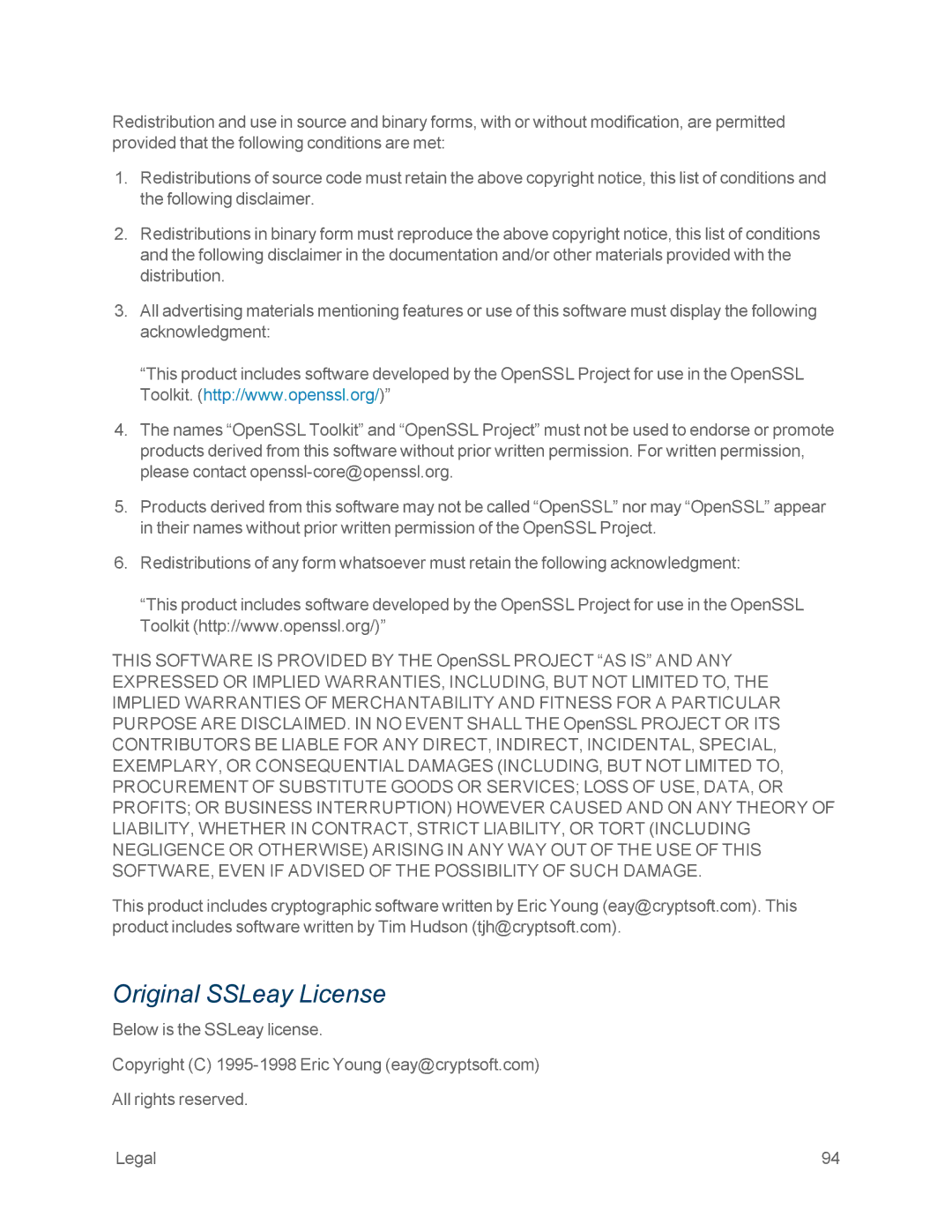 NETGEAR NETGEAR 341U manual Original SSLeay License 