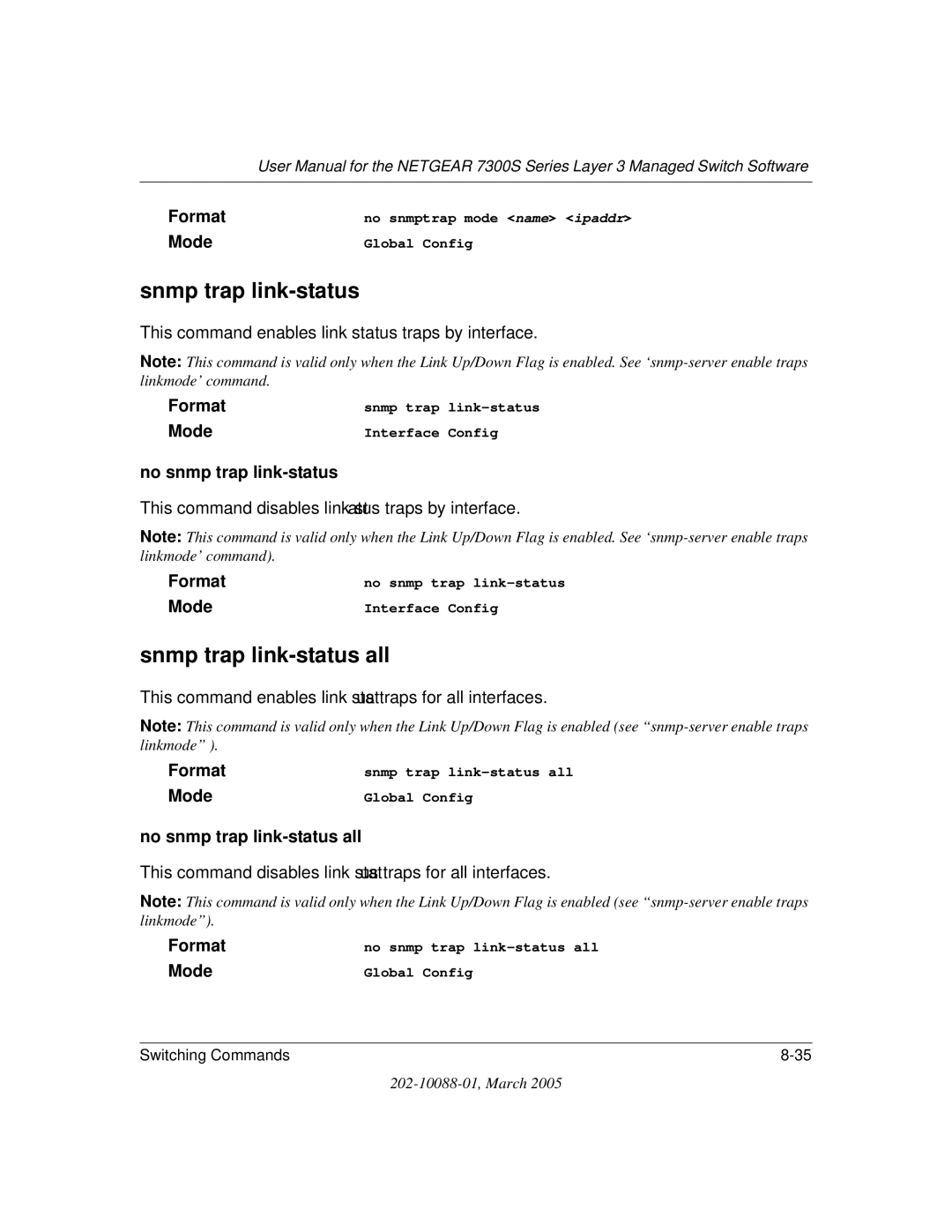 NETGEAR NETGEAR user manual Snmp trap link-status all, No snmp trap link-status all 