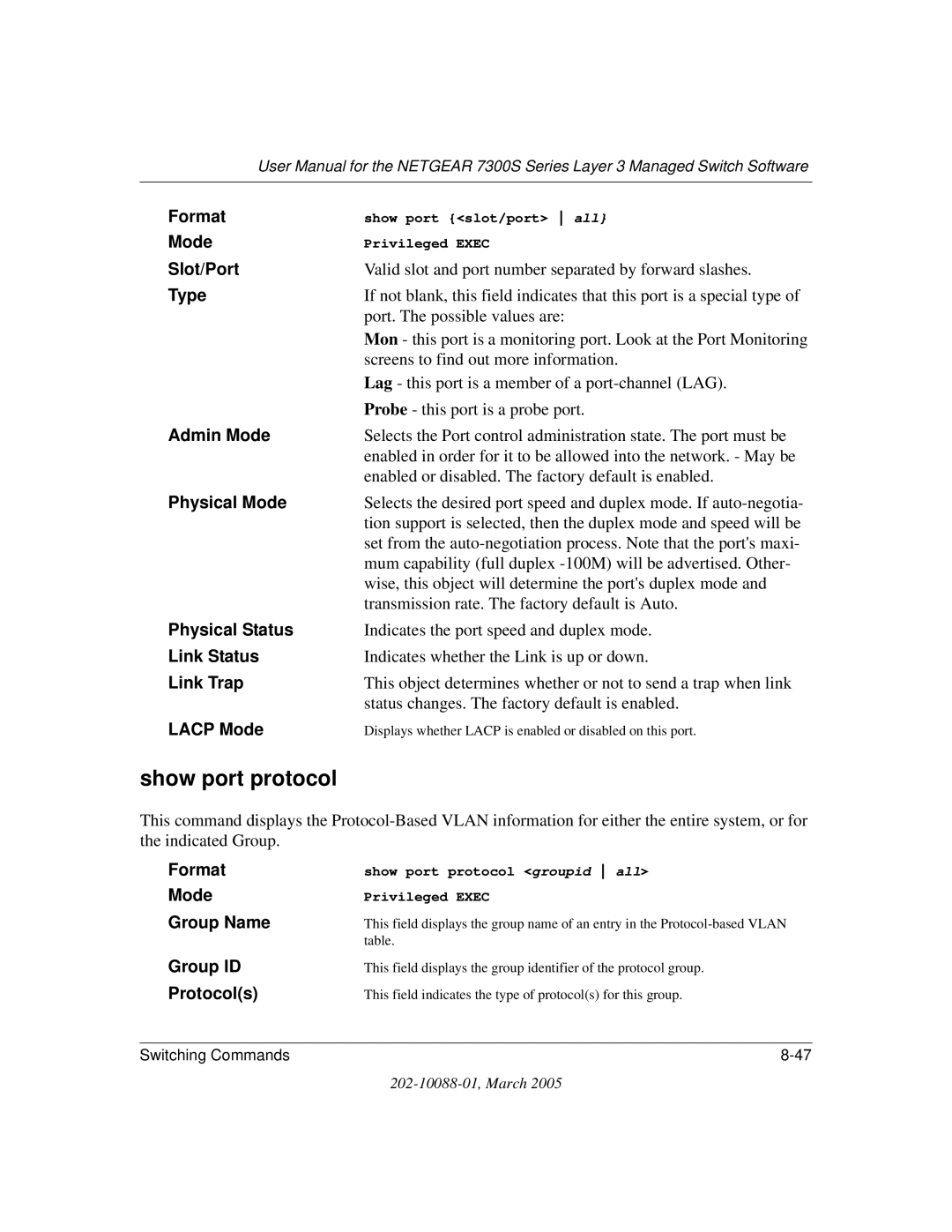 NETGEAR NETGEAR user manual Show port protocol 